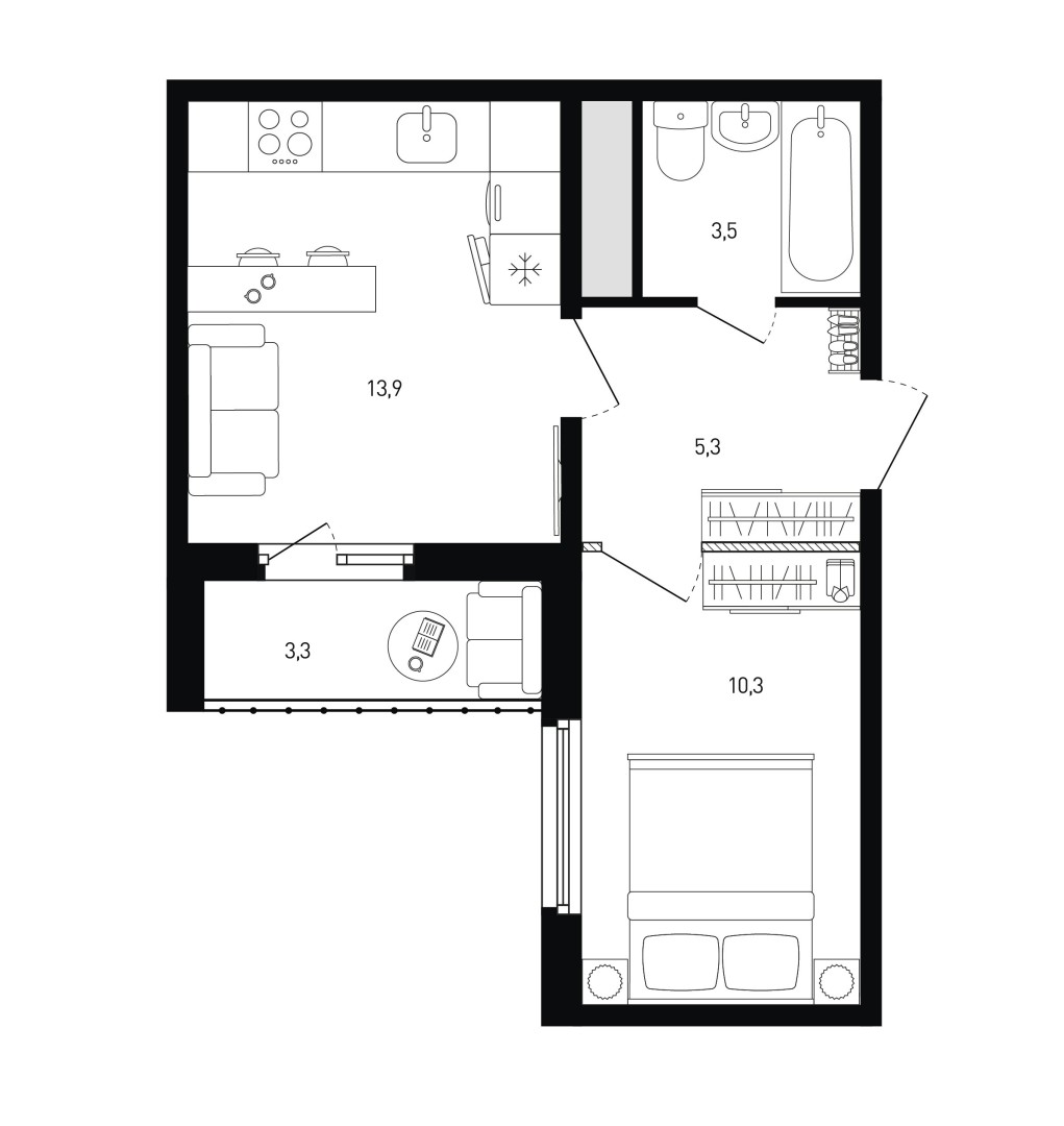 1 комнатная квартира № 90