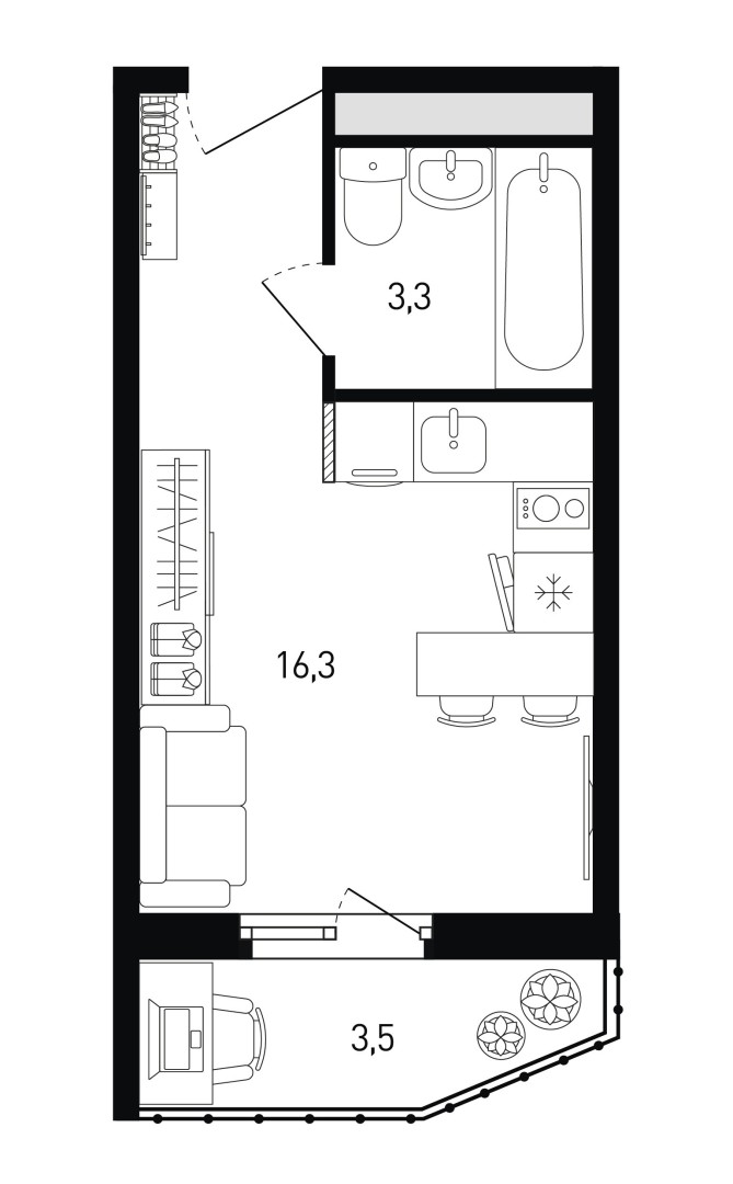 1 комнатная квартира № 451