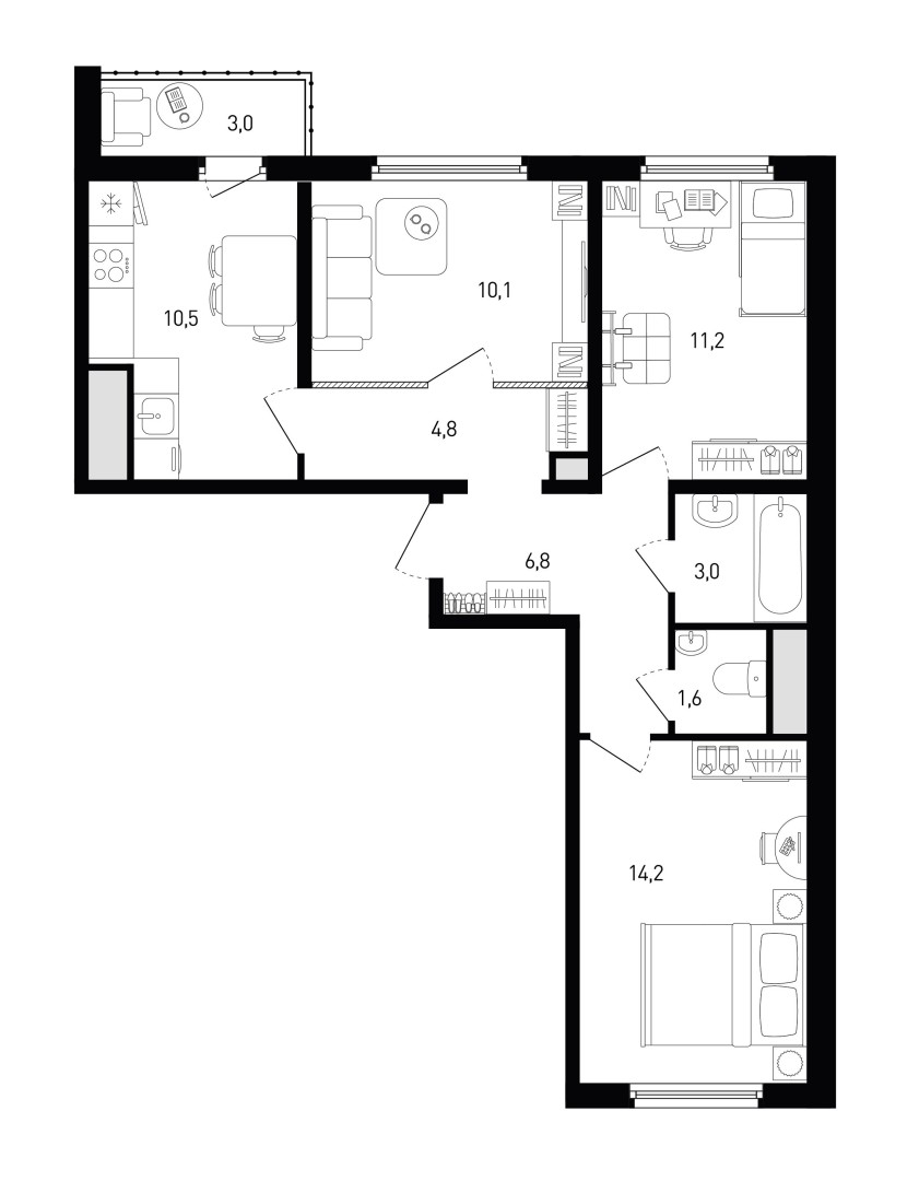 3 комнатная квартира № 305