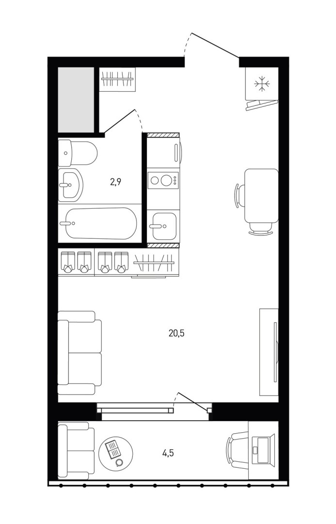 1 комнатная квартира № 307