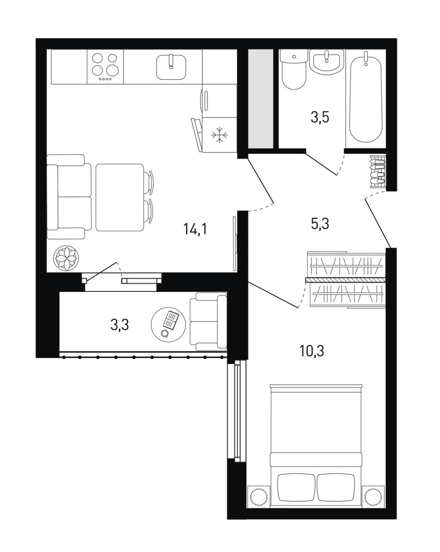 1 комнатная квартира № 378