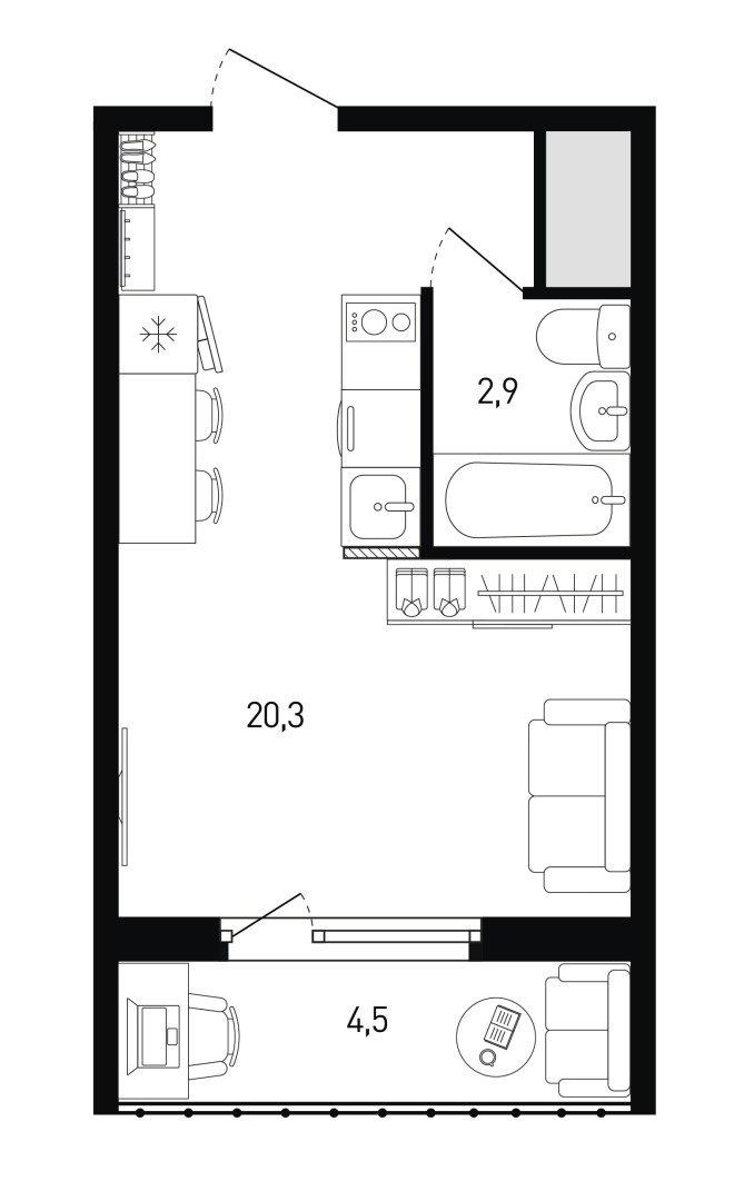 1 комнатная квартира № 439