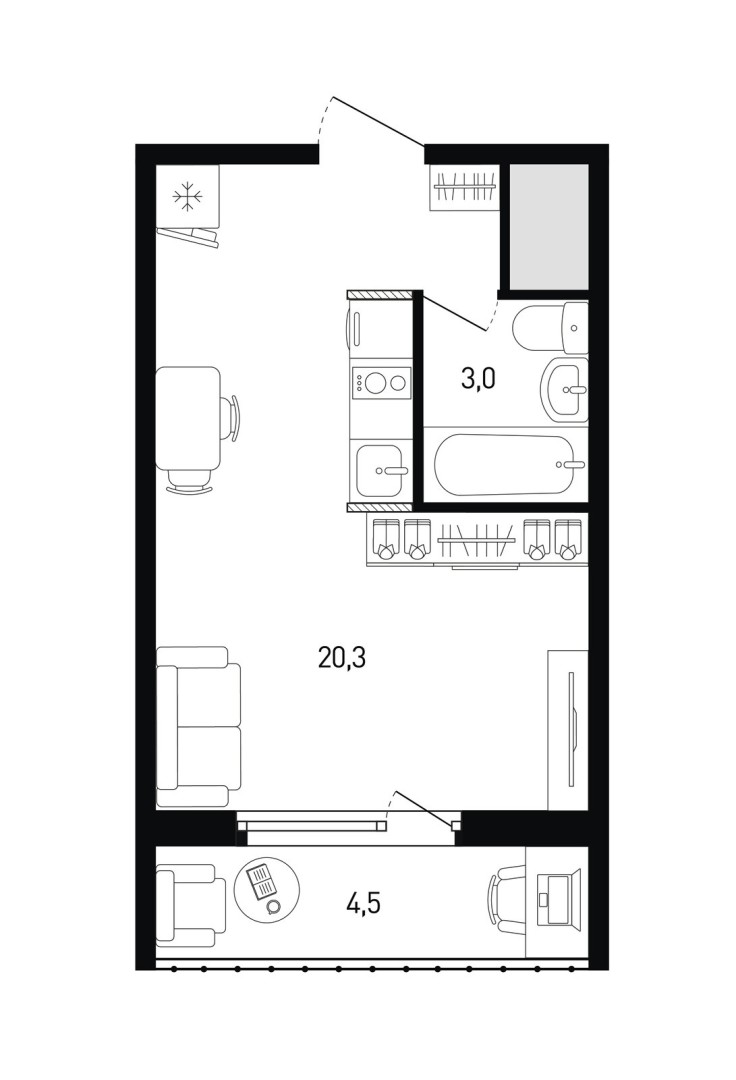 1 комнатная квартира № 168