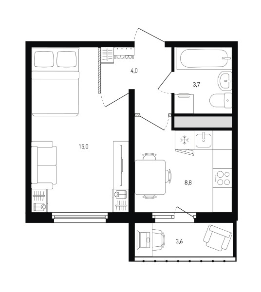 1 комнатная № 14