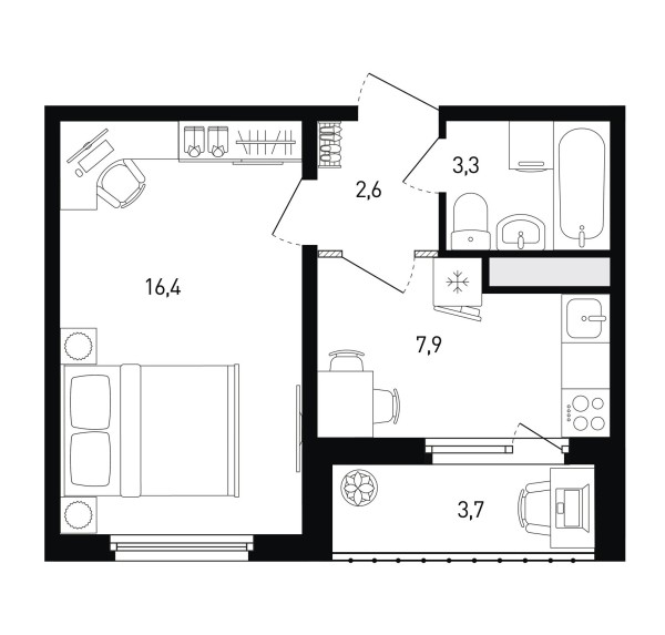 1 комнатная № 439