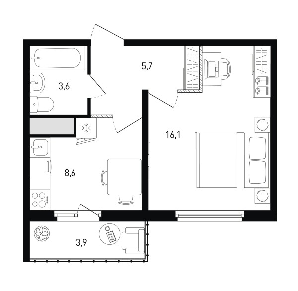 1 комнатная № 500