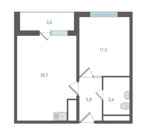 1 комнатная № 213