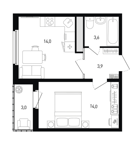 1 комнатная № 245