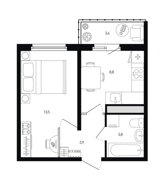 1 комнатная № 40