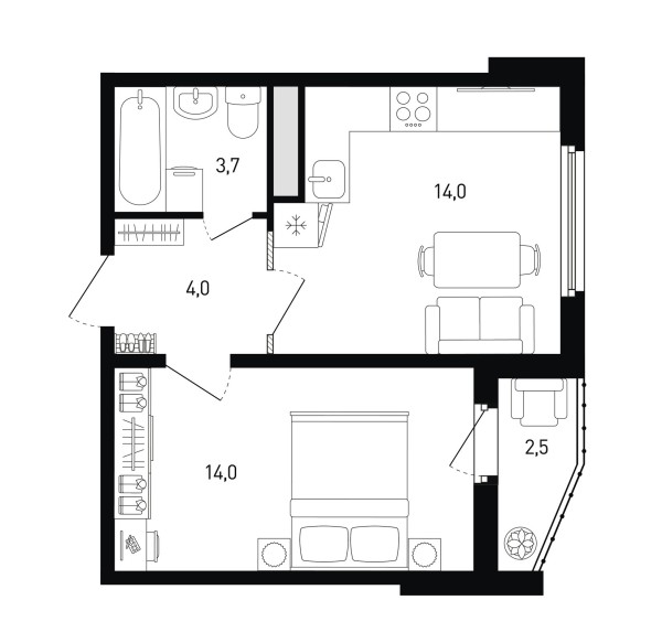 1 комнатная № 152