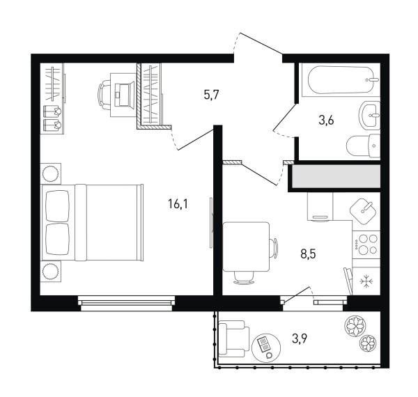 1 комнатная № 179
