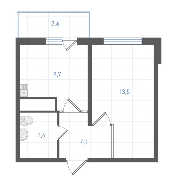 1 комнатная № 285
