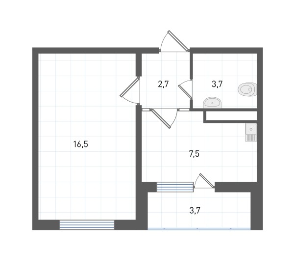 1 комнатная № 226