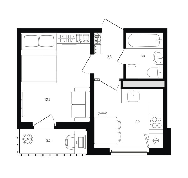 1 комнатная № 100