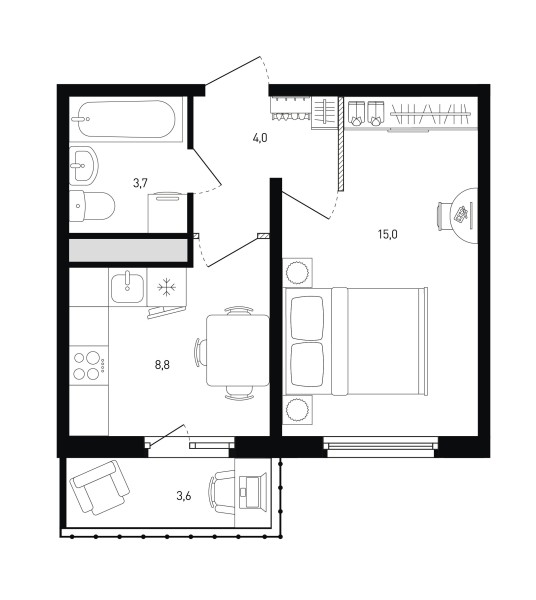 1 комнатная № 29