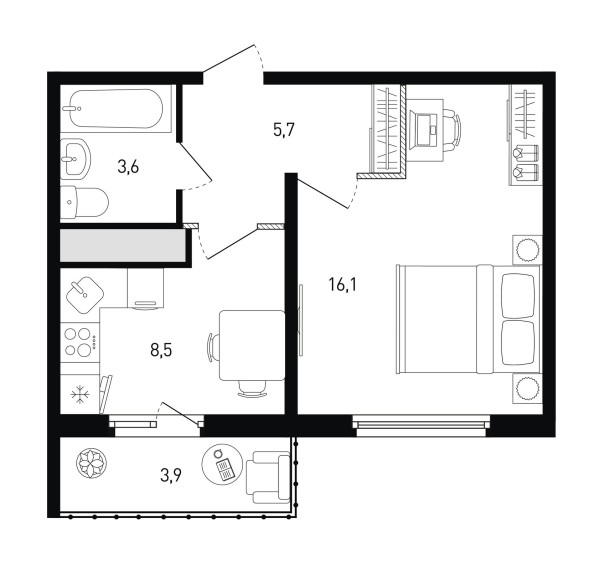 1 комнатная № 174