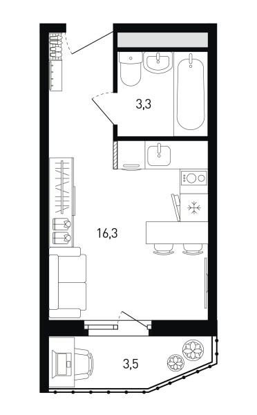 1 комнатная № 451