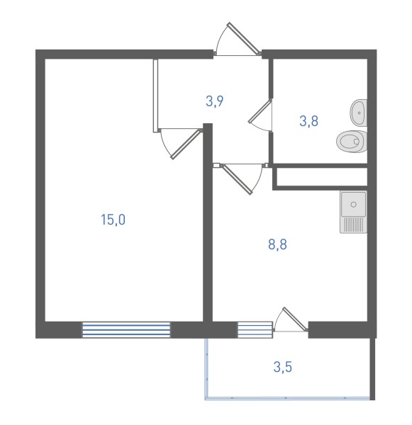 1 комнатная № 96