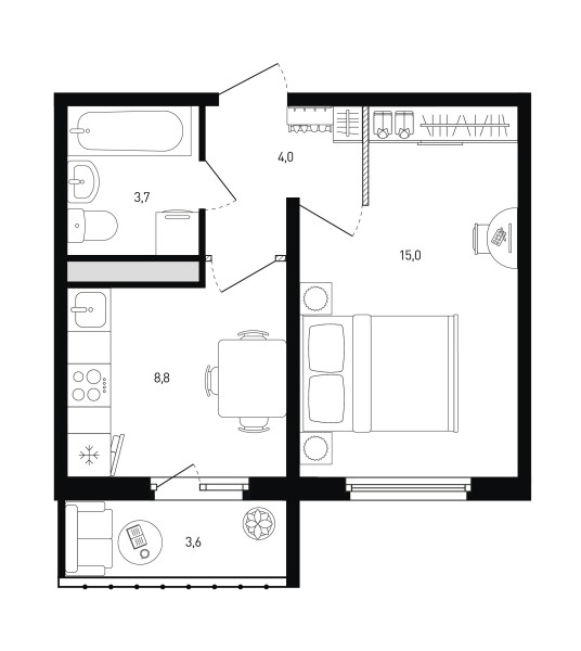 1 комнатная № 27