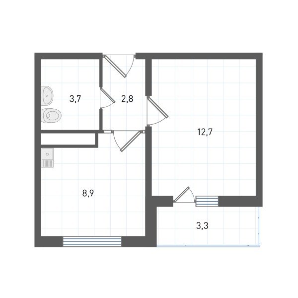 1 комнатная № 233