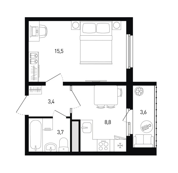 1 комнатная № 151