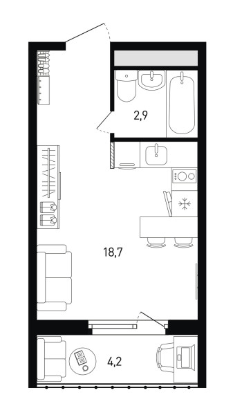 1 комнатная № 269