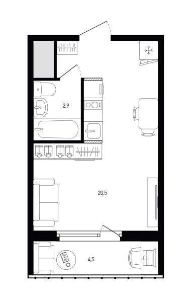1 комнатная № 281