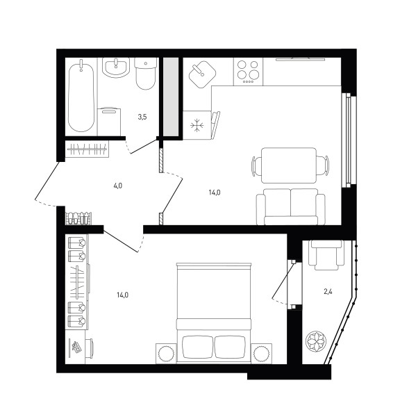 1 комнатная № 209