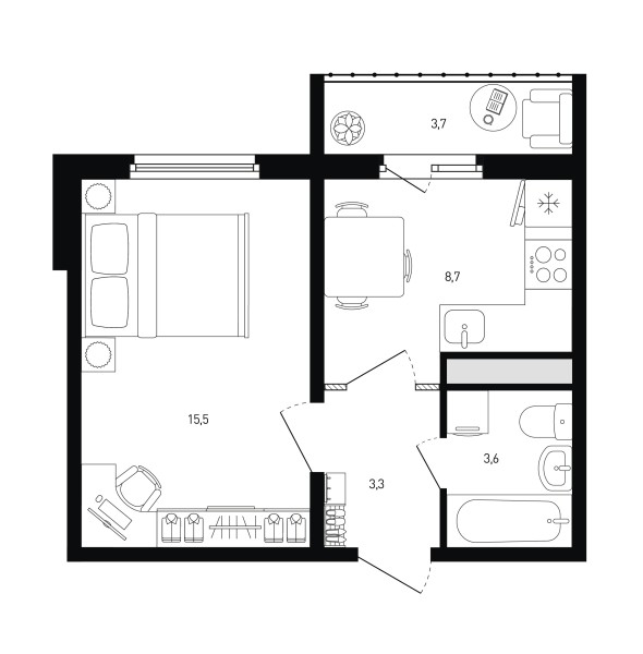 1 комнатная № 118