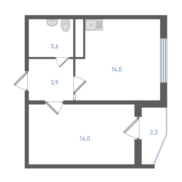 1 комнатная № 208