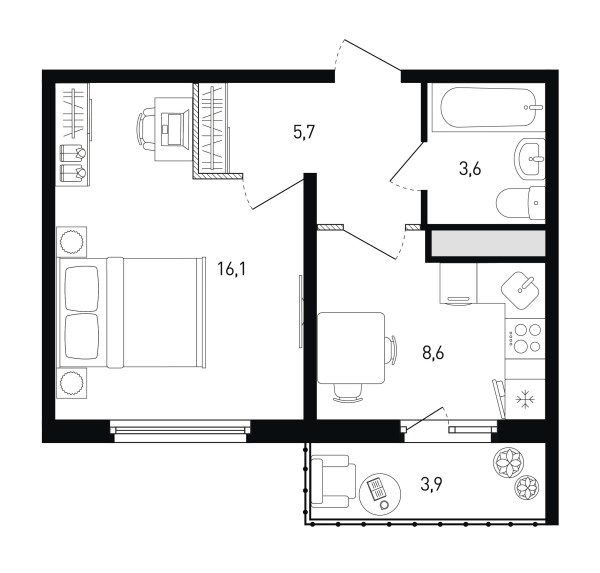 1 комнатная № 7