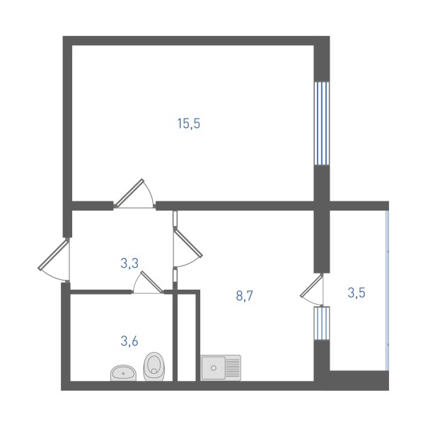 1 комнатная № 165