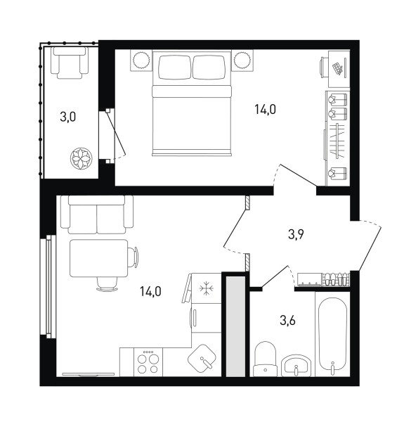 1 комнатная № 273