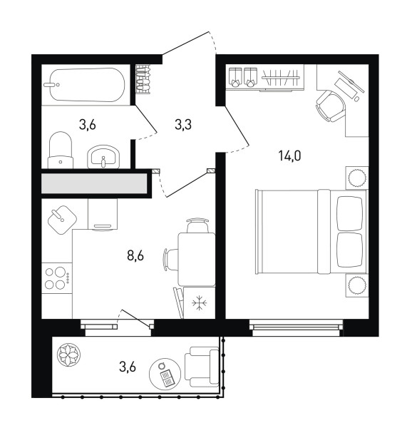 1 комнатная № 258