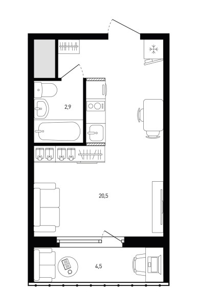 1 комнатная № 293