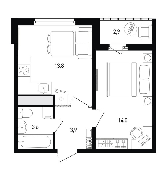 1 комнатная № 444