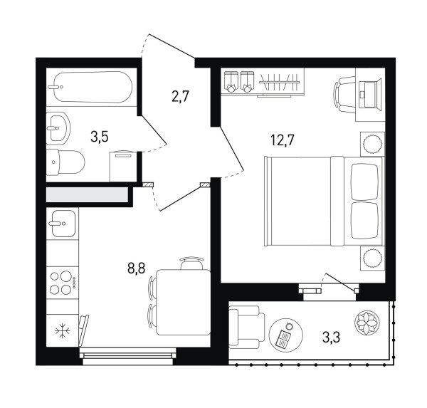 1 комнатная № 422