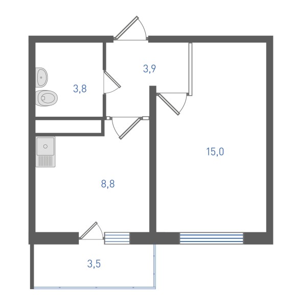 1 комнатная № 89