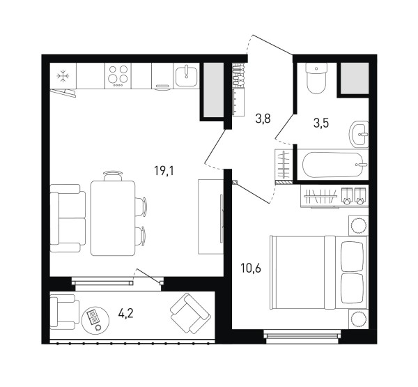 1 комнатная № 163