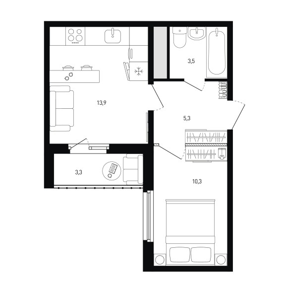 1 комнатная № 114