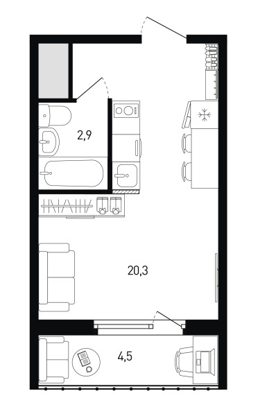 1 комнатная № 417