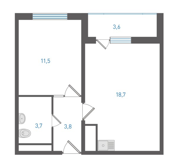 1 комнатная № 322